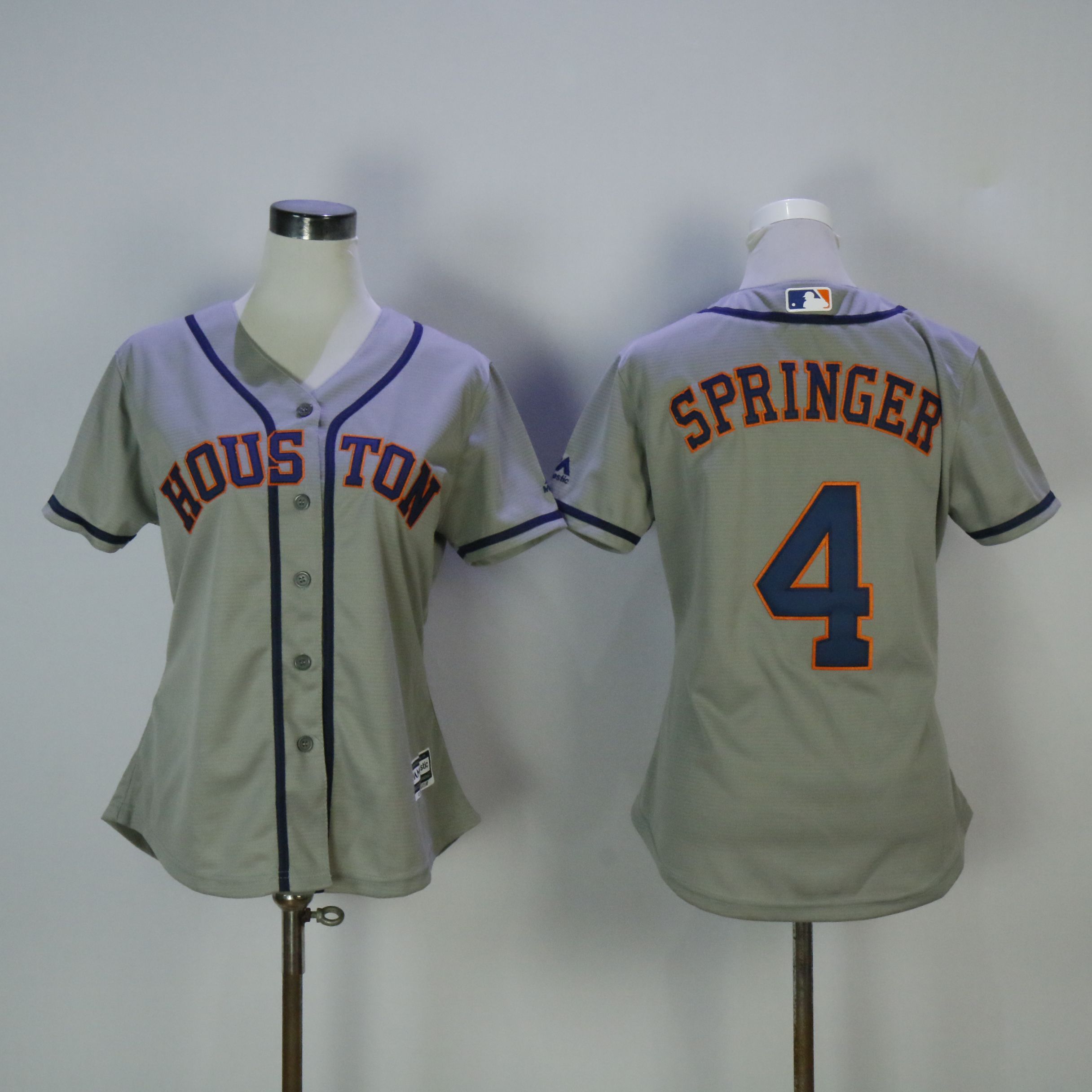 Women Houston Astros #4 Springer Grey MLB Jerseys